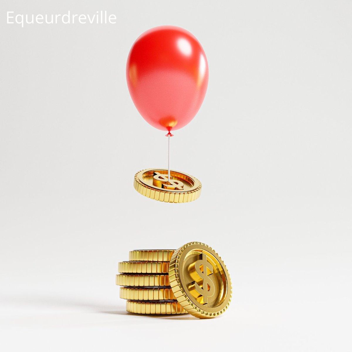 Ballon rouge et pièces dorées : symbole éclatant de l'inflation impactant le pouvoir d'achat.