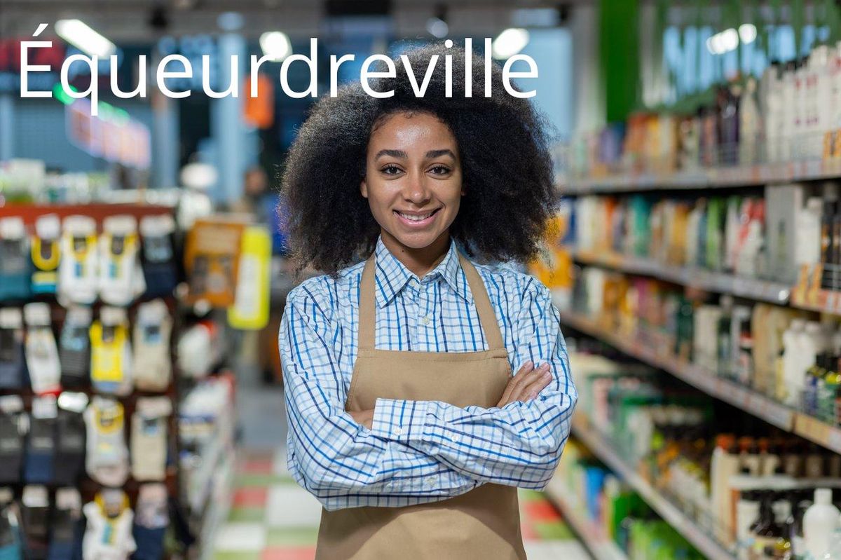 Portrait d'une employée confiante dans la vente au détail à Équeurdreville en 2024, illustrant la diversité des jobs dans le commerce.