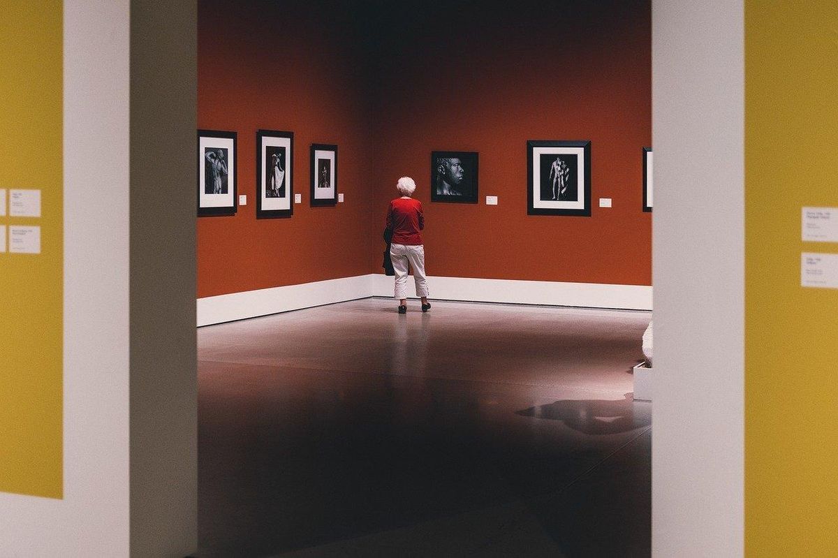 Un visiteur plongé dans une galerie, capturant l'essence des expos d'Équeurdreville.