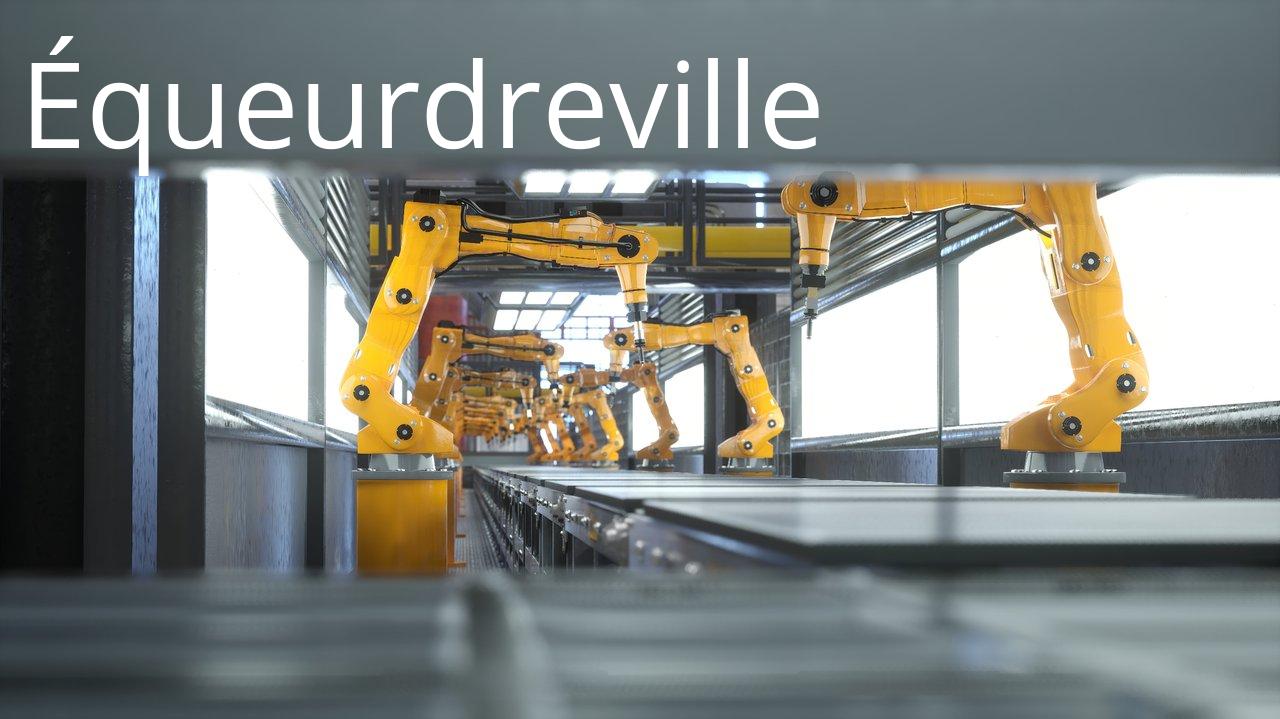 Usine moderne avec automation industrielle et robots, illustrant la relocalisation industrielle en France.